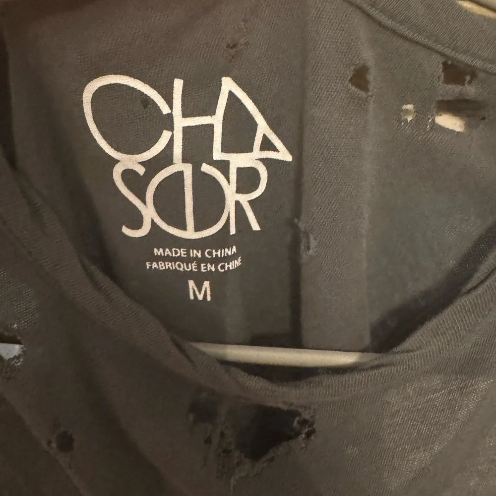 Chaser distressed Gray Tank Top with White Lightning Bolt - Picture 3 of 4